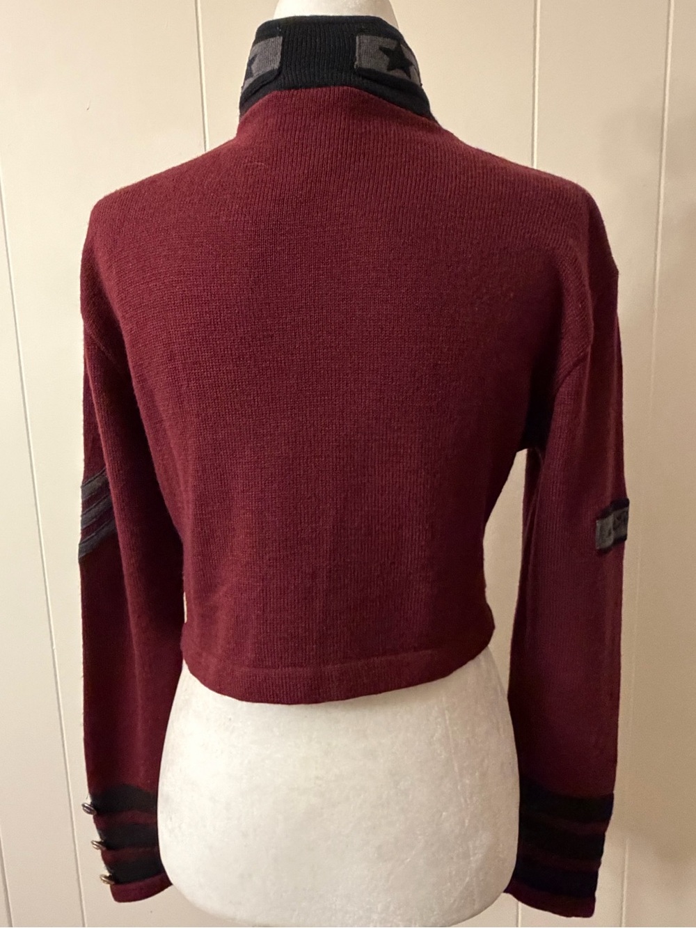 Vintage Claude Barthélémy Paris Military Hussar Knit Sweater Jacket Cropped Red - Picture 8 of 10